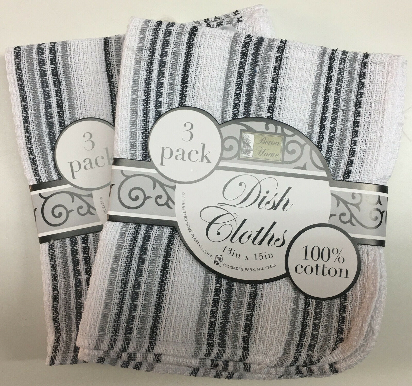 Set of 6 Extra Large Waffle Weave Dish Cloths, Black/Grey