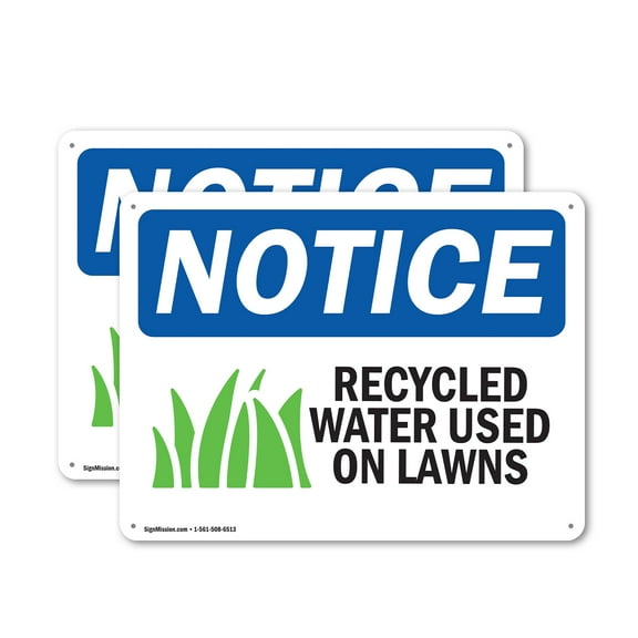 (2 Pack) Recycled Water Used On Lawns OSHA Notice Sign 10 Inch X 7 Inch Indoor / Outdoor Rust-Free Aluminum Metal Signs for Workplace, Workshop, and Construction Site, Made in the USA