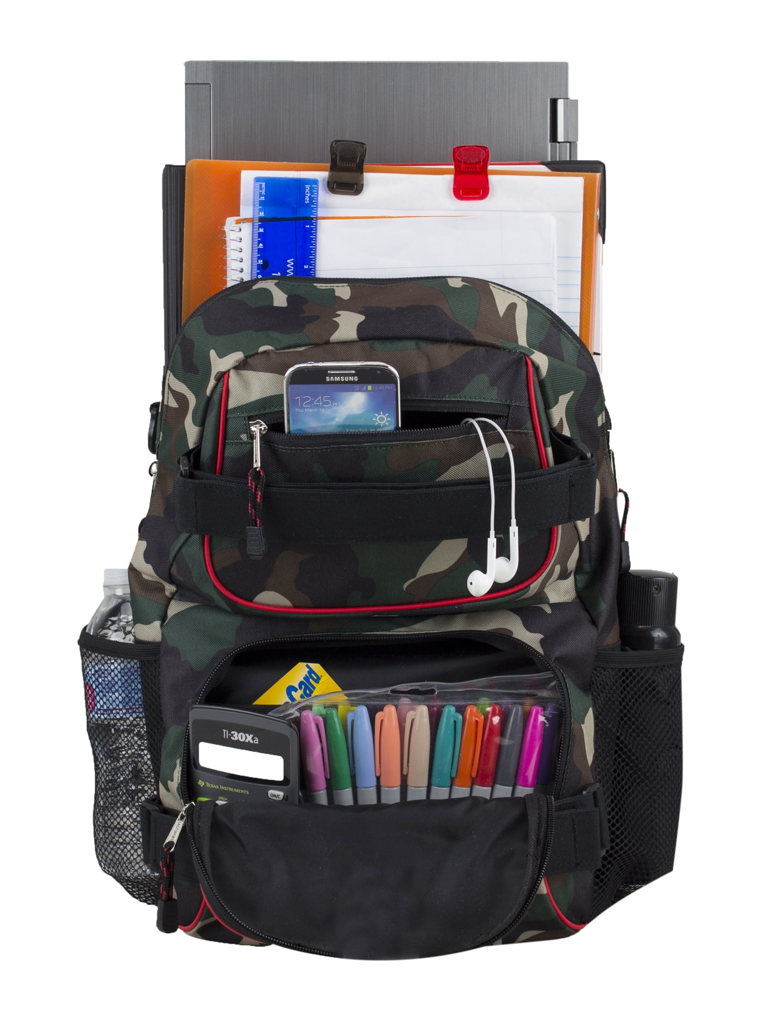 Eastsport Double Strap Skater Backpack, Army Camo with Red