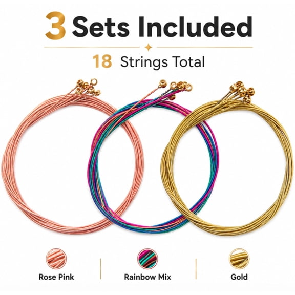 3 Sets Acoustic Guitar Strings, 6 Piece Colorful Guitar Replacement String Set, TIKA