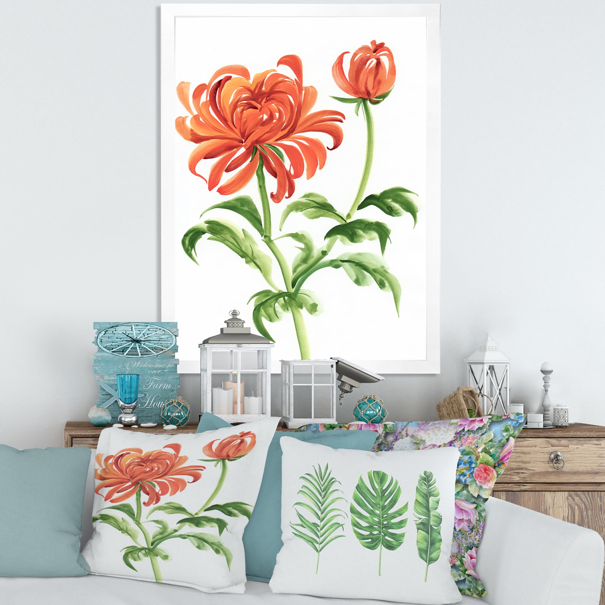 Designart 'Ancient Orange Chrysanthemum Flower' Traditional Framed Art Print