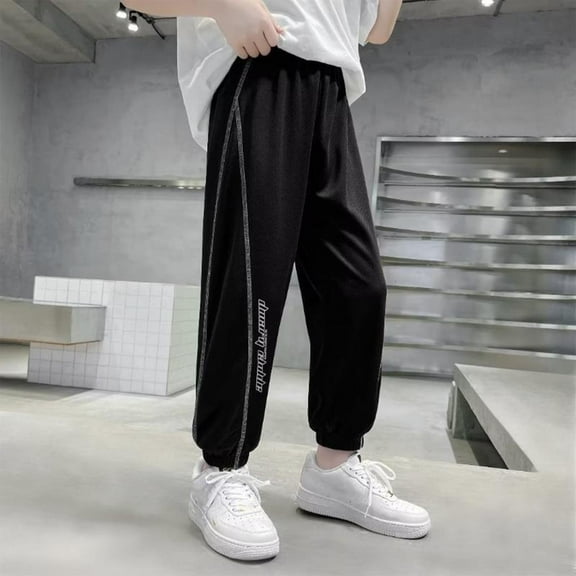 Workout Pants for Boys Lightweight Tapered Leg Trousers Size 4-15 Teens Kids Casual Solid Elastic Waist Athletic Gym Pant Summer