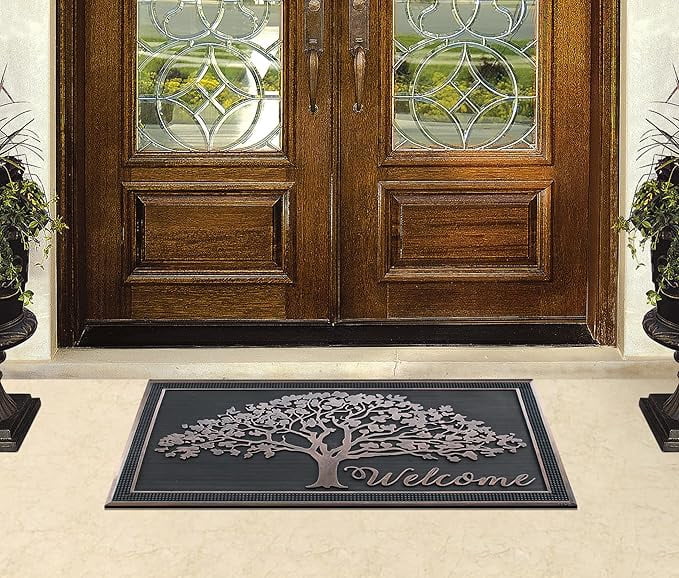 A1HC Rubber Pin Welcome Door Mats for Outdoor Indoor Entrance, Non-Slip Backing Front Door Mat, 30"x48" Shredding Tree