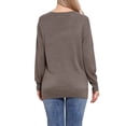 thumbnail image 3 of Suéter V de inspiración chic para mujer, de manga larga casual, liviano, pulóver suave de punto, talla XS, color marrón, 3 of 6