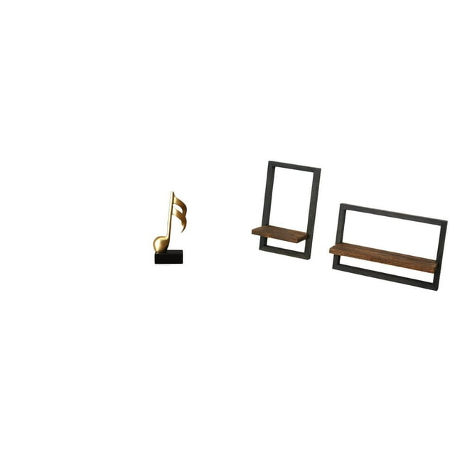 Escultura Creativa De Notas Musicales En Resina Y Juego De Estantes Flotantes De Madera De Estilo Rústico Moderno Para Centro De Mesa Y Decoración De Pared. Almacenamiento Y Exhibición.