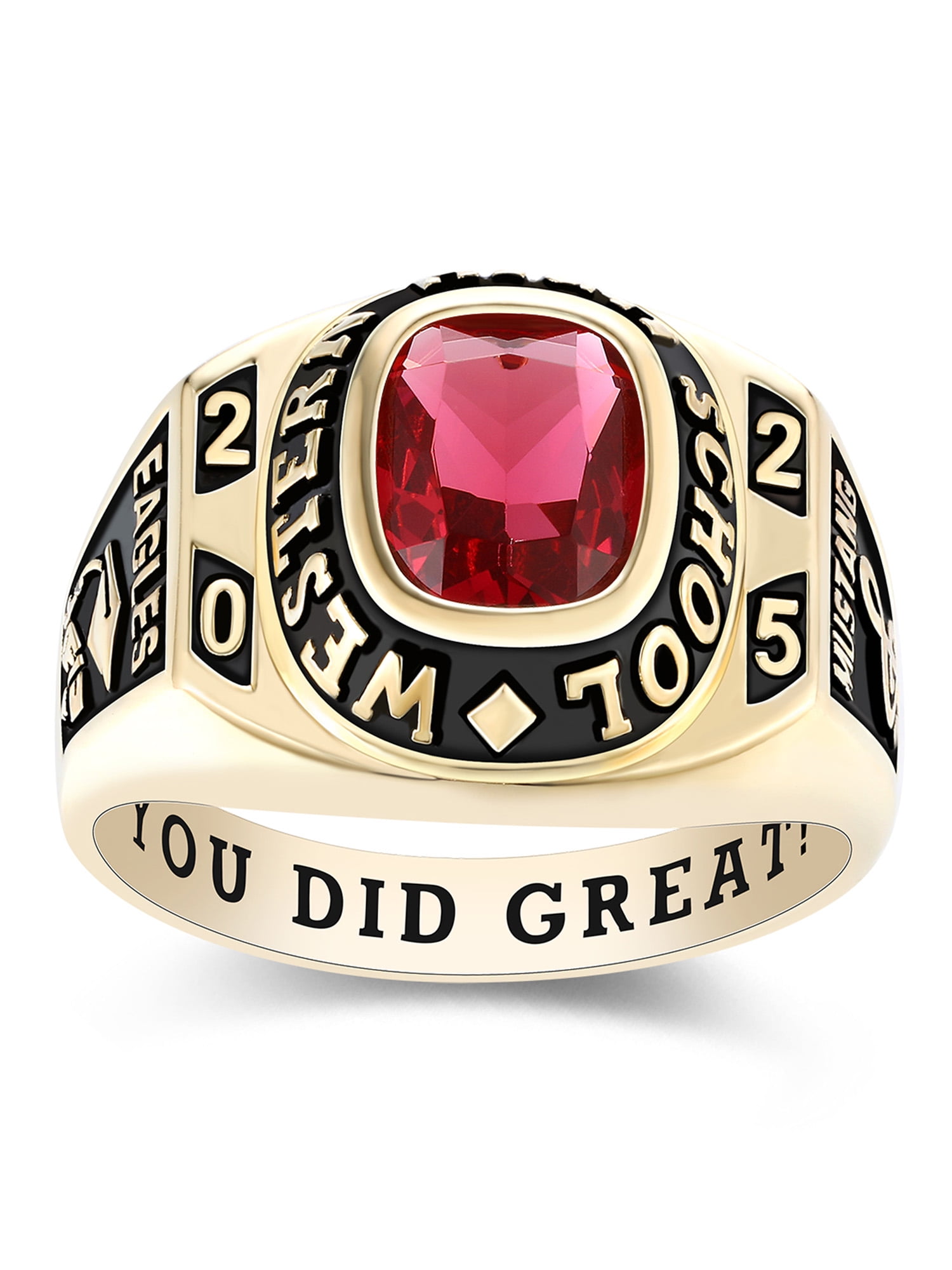 Mementos USA Personalized 10kt Yellow Gold Class Ring for Men High School and College-Honor