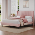 thumbnail image 2 of Fullfurnique Upholstered Bed Frame with Wing Side and Channel Headboard, Queen, Pink, 2 of 7