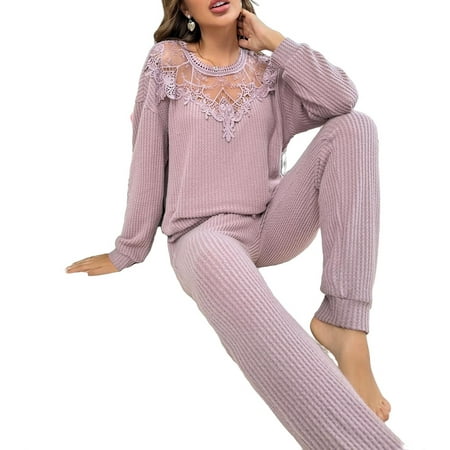

Casual Plain Round Neck Pant Sets Long Sleeve Dusty Pink Women Pajama Sets (Women s)