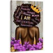 African American Wall Art Inspirational Black Girl Poster Black Queen with Purple Flowers Motivational Quotes Black Art Canvas Printed Painting for Living Room Bedroom Office Bathroom, Gift For Girl