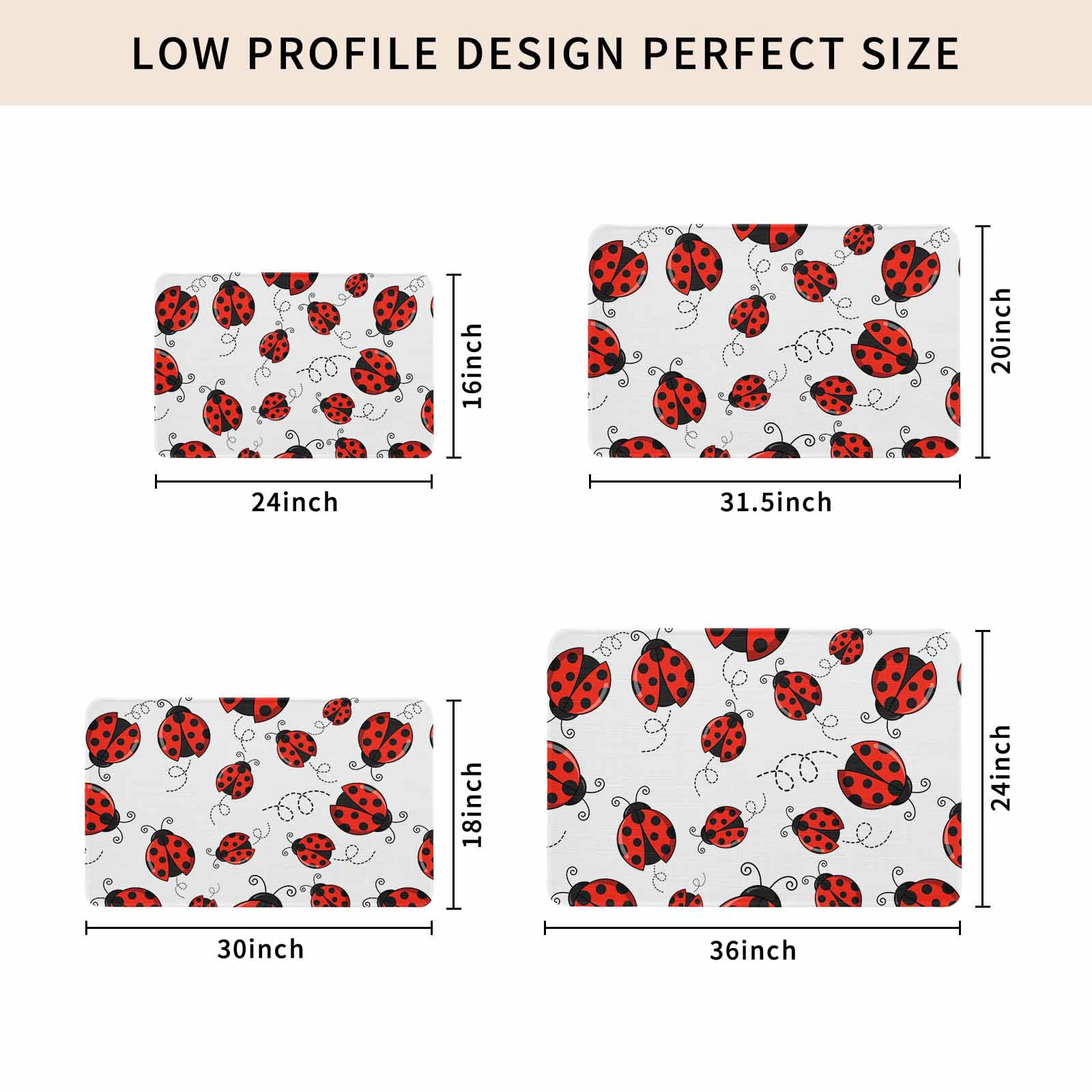 Red Ladybugs Doormat Outdoor Entrance 18"x30", Animal Themed Spring Summer Rustic Absorb Moisture Dirt Door Mats, Non-Slip Rubber Backing Floor Mats Indoor, Low-Profile Front Door Rugs