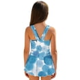 thumbnail image 2 of COEQINE Classic Tankini Style Swim Dress for Girls, U-Neckline V-Back Straps Bathing Suit with Attached Skirt, for Swim Lessons, Summer Camp, Sizes 3-4, Blue Watercolor Circle, 2 of 8