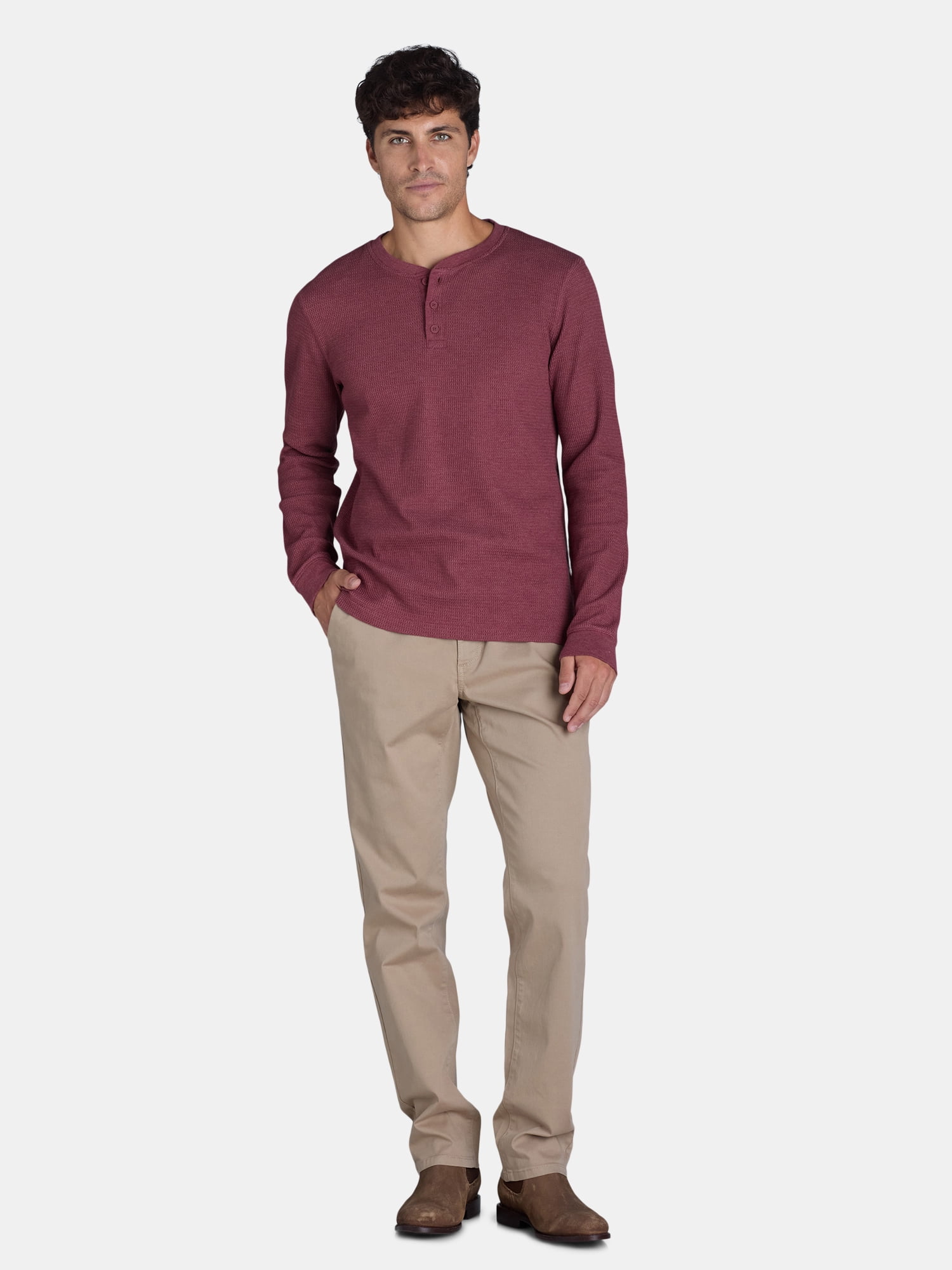 George Men’s & Big Men’s Thermal Henley Shirt with Long Sleeves, Sizes XS-3XLT