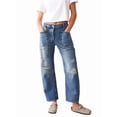 thumbnail image 2 of Women Baggy Distressed Jeans Boyfriend Patchwork Wide Leg Ripped Denim Pants Ankle Jean Trouser Chambray Blue S, 2 of 7