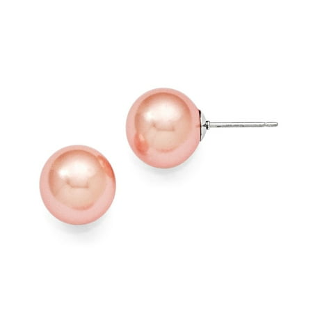 - Sterling Silver Majestik 10-11mm Round Pink Shell Bead Stud Earrings