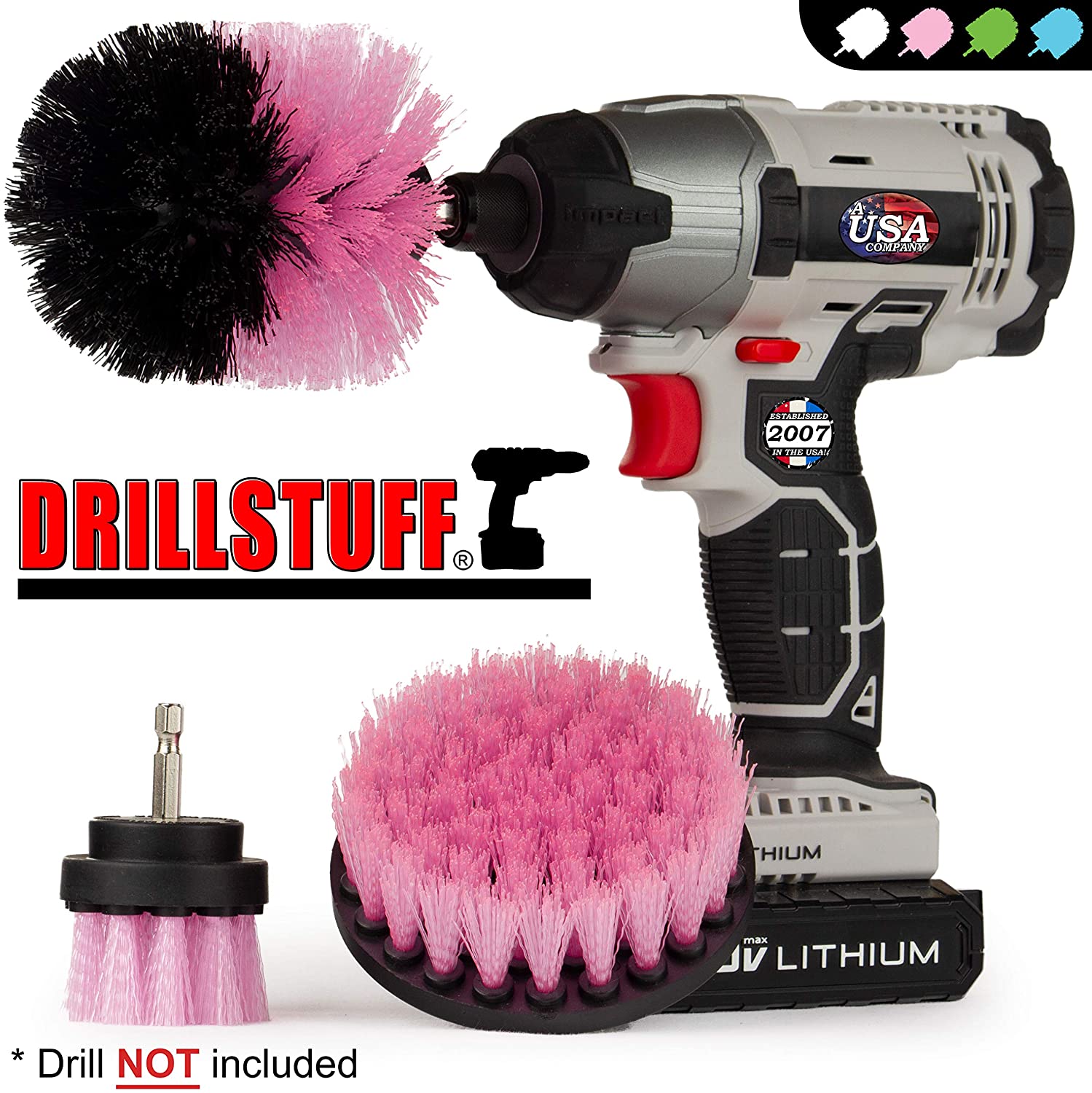 Cleaning Supplies - Bathroom Accessories - Drill Brush - Shower Cleaner - Bath Mat - Shower Curtain - 5-Inch Flat Scrub Brush - Shower Doors - Grout