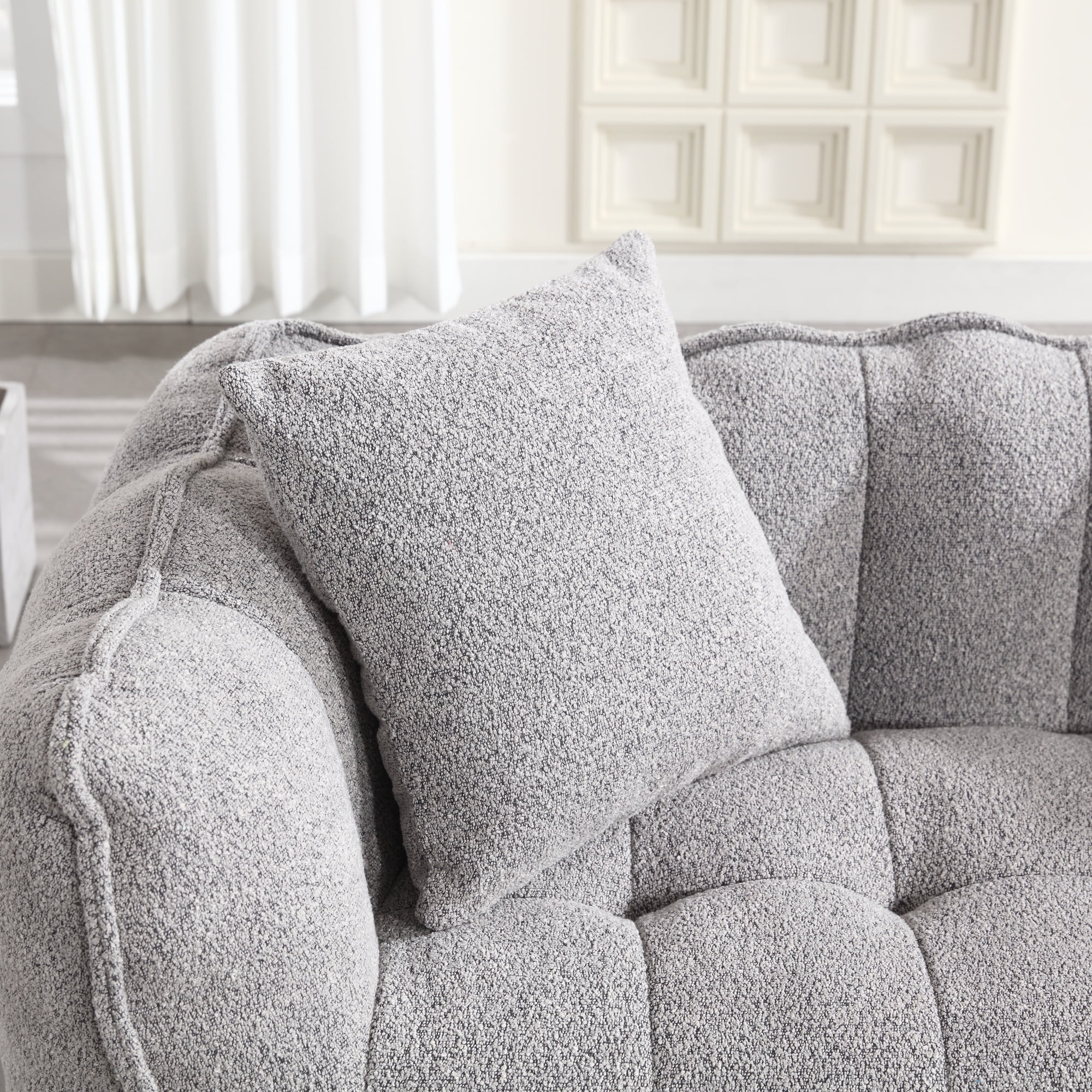 PORKISS Oversized Bean Bag Chair with 2 Pillows, Giant Large Loveseat Bean Bag Chair Couch for Adults Teens, Chenille Fabric Sofa, Grey