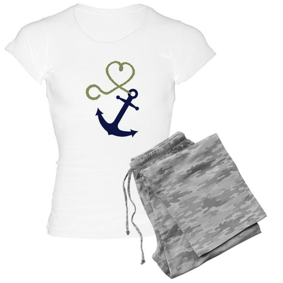 CafePress - Blue Anchor With Heart Rope Pajamas - Women's Light Pajamas