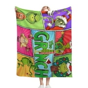 Soft Blanket Cartoon The Grinch Blankets Lightweight Anti-Pilling Warm Air Conditioning Room Cartoon The Grinch Patterns Throw Bedroom Bedding Nap Blankets - 50*60in
