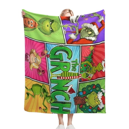 Soft Blanket Cartoon The Grinch Blankets Lightweight Anti-Pilling Warm Air Conditioning Room Cartoon The Grinch Patterns Throw Bedroom Bedding Nap Blankets - 50*60in
