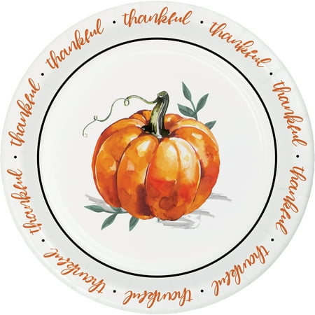 Way to Celebrate Harvest Pumpkin Thankful Thanksgiving Paper Plates, 8 ct