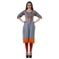 thumbnail image 3 of Moomaya Robes Indiennes pour Femmes Décontractées Été Imprimé Manches 3/4 Longue Kurta, 3 of 6