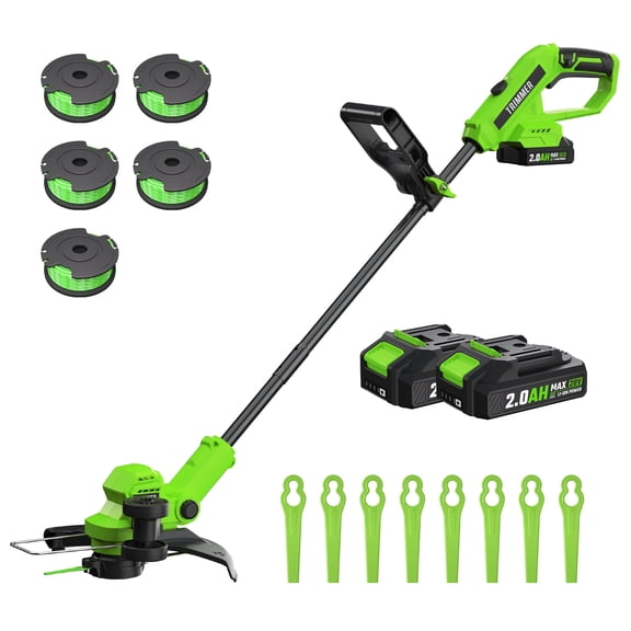20V Cordless Weed Eater & String Trimmer, Brushless Motor 12" Lawn Edger, 2x2.0Ah Batteries, Includes 5 Spools & 8 Blades, Lightweight Weed Whacker