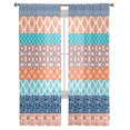 thumbnail image 2 of Teal Orange Striped Semi Sheer Curtains 63 Inch Length 2 Panels Set, Boho Modern Geometric Abstract Art Sheer Kitchen Curtain Privacy Voile Window Curtain for Living Room Bedroom Rod Pocket Drapes, 2 of 7