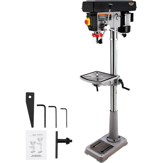 15in Floor Drill Press with 7.5A Copper Motor Variable Speed 288-3084 RPM Adjustable Tilting Worktable for Wood and Metalworking