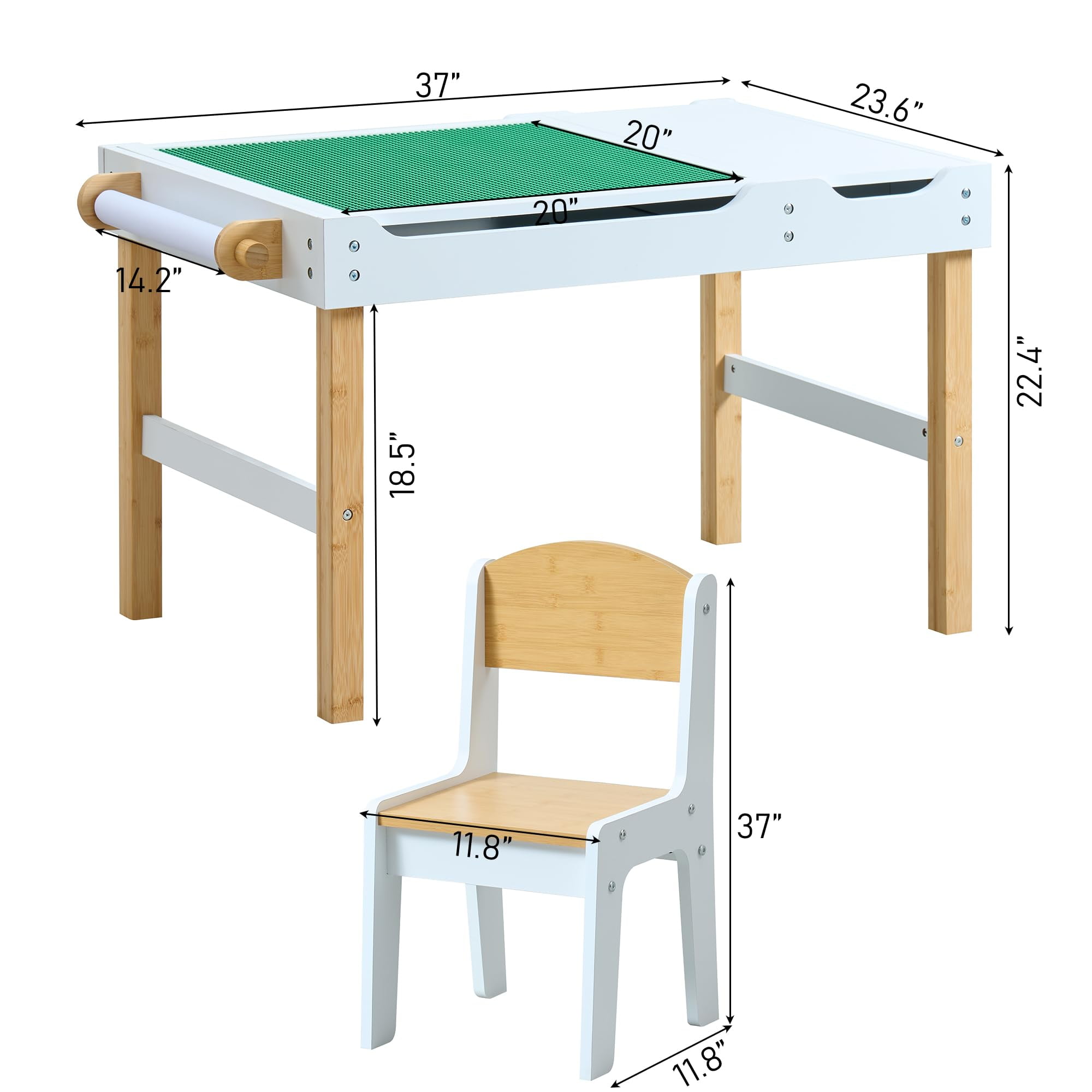Kids Activity Table with Storage, 3 in 1 Kids Table Compatible with Lego Building Block for Boys Girls, Wooden Desk Reversible Tabletop for Toddler Arts,Drawing, Reading