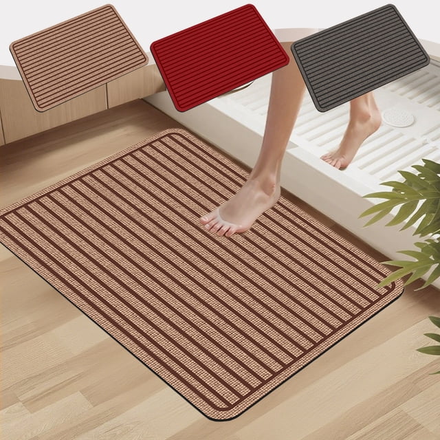 Bowayaoa Uncomplicated Striped Diatom Mud Door Mat, Water Absorbing Fast Drying Bathroom Floor Mat, Non Slip Dirt Counteractive Rug for Entryway