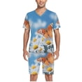 thumbnail image 5 of joogoo Men's Pajama Set Butterfly Daisy Flower V-Neck Pj Shorts Set 2 Piece Loungewear Sleepwear L, 5 of 7