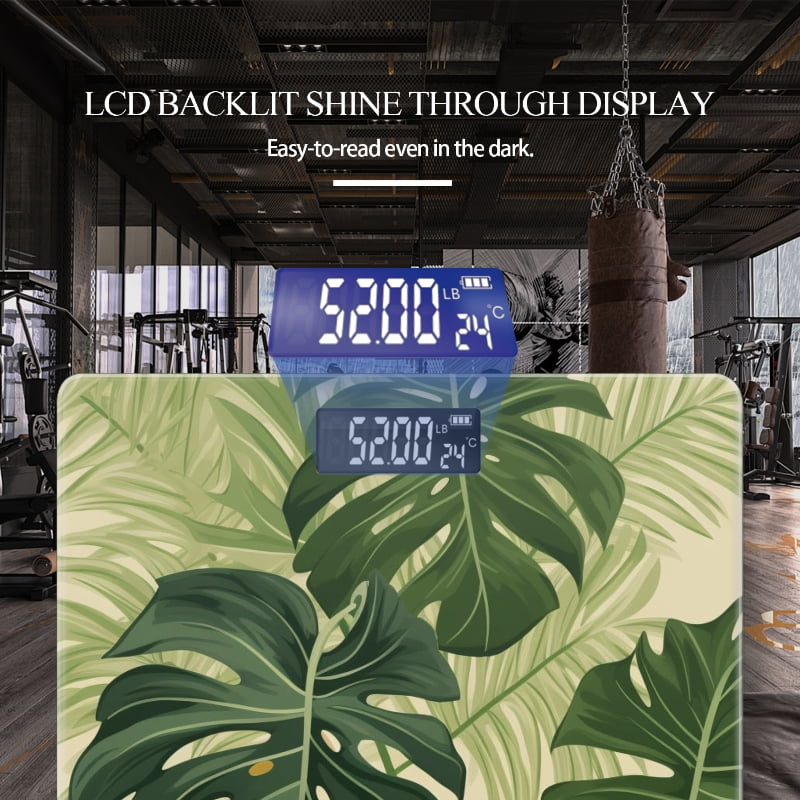 High Precision Body Weight Scale Smart Bathroom Scales with Large LCD Display(400lbs),Decorative for Bedroom-Green Monstera Leaves Seamless Pattern On Beige Background,
