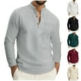 thumbnail image 2 of ZCFZJW Men's Long Sleeve Waffle Henley T-Shirts Fall Casual Quarter Button up V Neck Pullover Sweatshirts Lightweight Comfy Athletic T-Shirts with Pockets Green L, 2 of 10