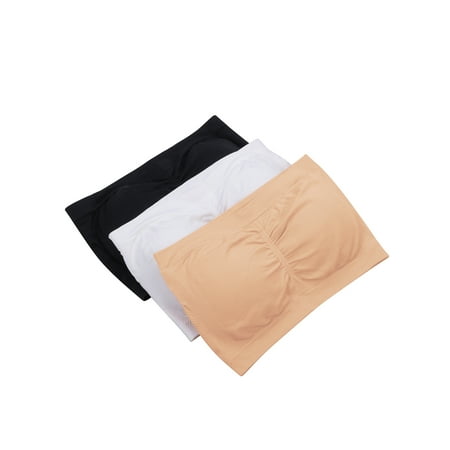 

SHCKE 3-pack Women s Seamless Bandeau Crop Tube Top Bra Strapless Padded Bralette Women s Soft Bandeau Bra Summer Tube Top Bra Bralettes with Removable Pads