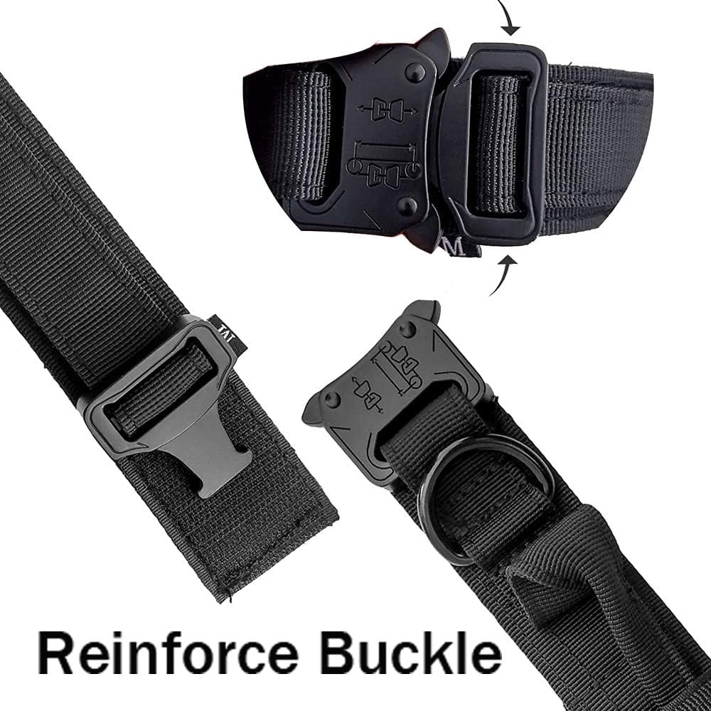 Tactical Dog Collar Military Dog Collar Adjustable Nylon Dog Collar Heavy Duty Metal Buckle with Handle for Dog Training (Red,L)