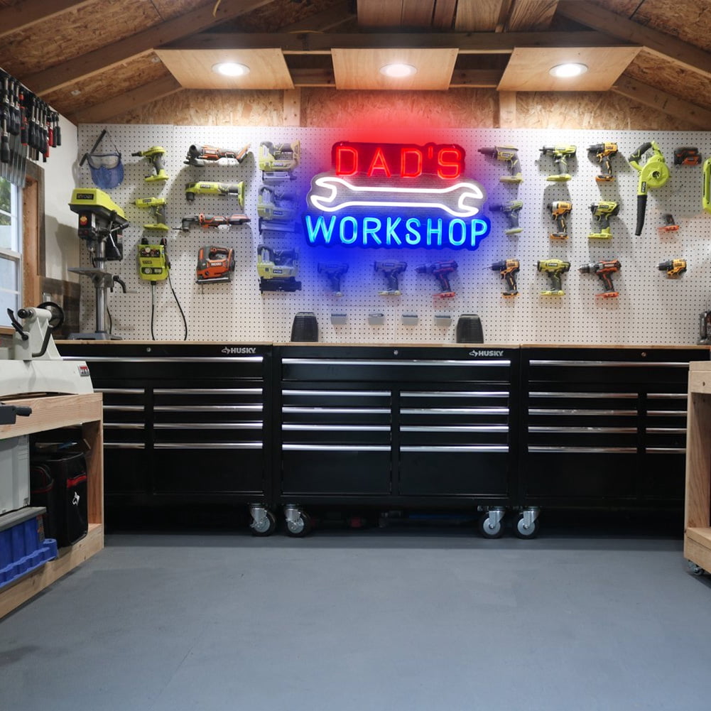 Dad's Workshop Neon Sign,Garage Car Signs neon Light for Man Cave Auto Repair Shop Workshop Birthday Father Gift Decor