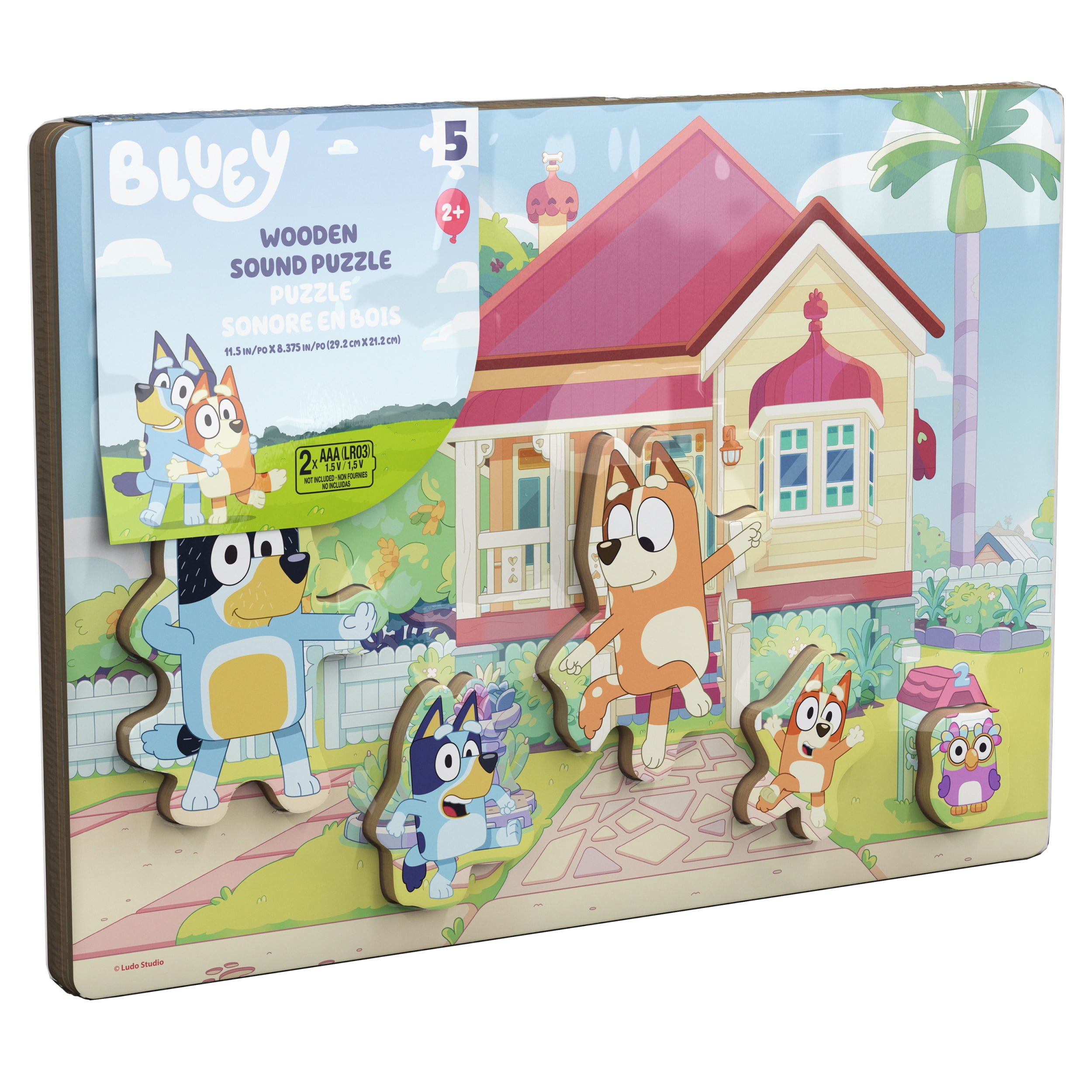 Spin Master Games, Puzzle sonore Bluey, puzzle en bois de 5 pièces pour les tout-petits et les enfants, mettant en vedette Bluey et sa famille avec des effets sonores tirés du dessin animé, jouet d'ap