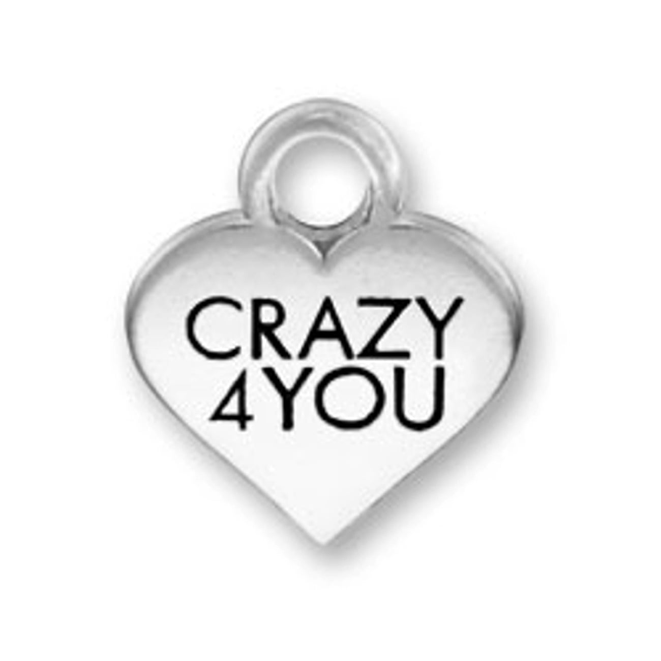 Sterling Silver Womens 1mm Box Chain CRAZY 4 YOU Valentines Candy Heart Pendant Necklace