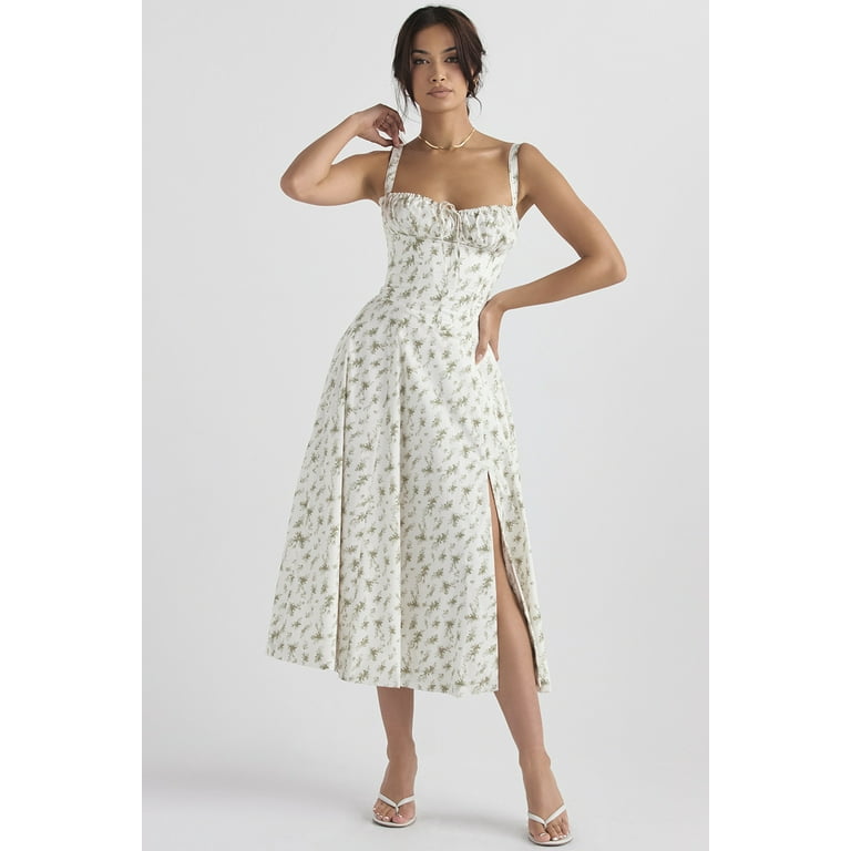 knee length dresses for ladies Romantic Corset Flare Midi Dress - White