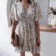 thumbnail image 2 of Vestido floral de manga corta con cuello en V atado cintura fruncida vestido corto elástico elegante con estampado floral para mujer, 2 of 6