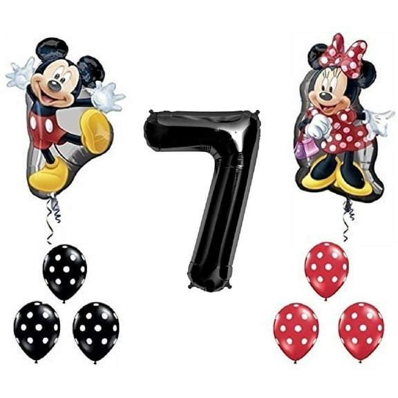 Black Number 7 Mickey and Minnie Mouse Full Body Birthday Supershape Balloon Set