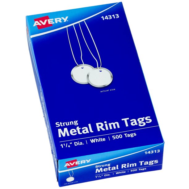 Avery 11/4" Metal Rim Key Tags, Strung, White, 500 Tags (14313