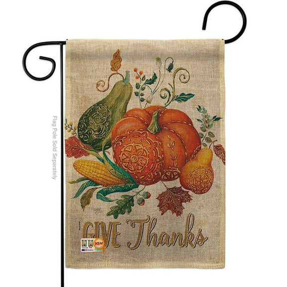 Breeze Decor BD-TG-G-113072-IP-DB-D-US18-WA 13 x 18.5 in. Suzani Give Thanks Burlap Fall Thanksgiving Impressions Decorative Vertical Double Sided Garden Flag