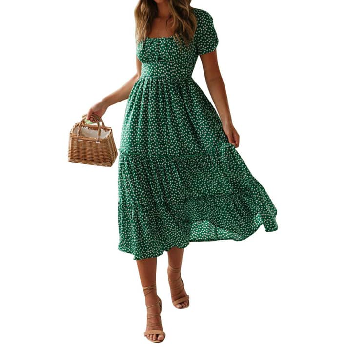 DYMADE Women Boho Floral Print Summer Short Sleeve Midi Dress - Walmart.com