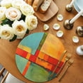 thumbnail image 2 of Teal Orange Geometric Round Placemats Set of 4 for Dinning Tables,Heat-proof Braided Table Mats 13 Inch,Contemporary Oil Painting Art Washable Place Mat for Kitchen Restaurant Party Table Decor, 2 of 9