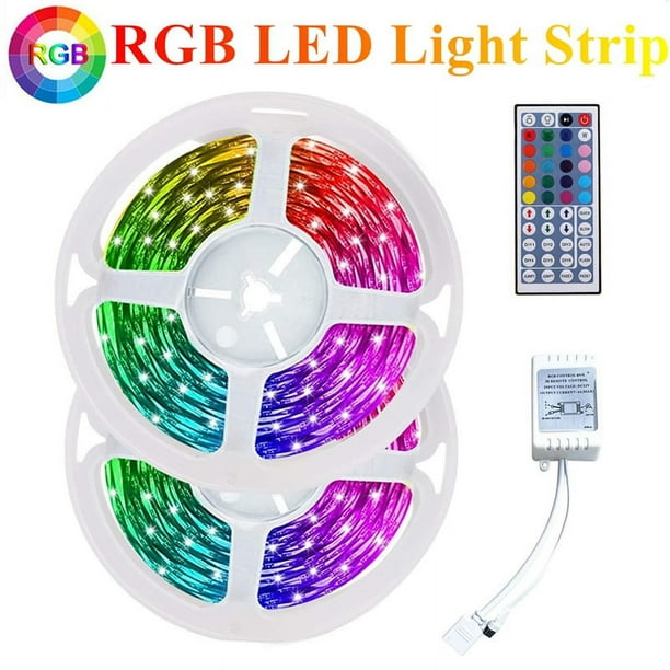 Tira de Luces LED RGB de 10M 3528 600LED, Tira de Luces LED Flexible con Mando una Distancia de 44 Teclas + Controlador para Sala de Estar de Navidad y Dormitorio