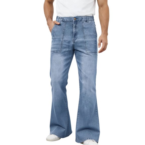 70s Disco Pants for Men Relaxed Fit Stretch 60s 70s Bell Bottom Fit Comfort Flared Retro Leg Denim Pants Vintage Jeans Size 3XL Light Blue