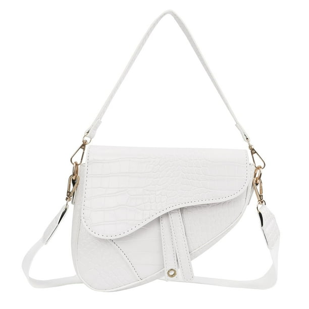 Bolso de hombro HDE de piel sintética de cocodrilo blanco para mujer