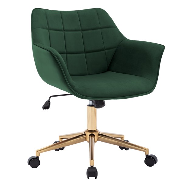 Duhome Modern Home Office Desk Chair Mid Back Velvet Mid Century Modern Adjustable Swivel Computer Chair With Arms Gold Base Dark Green 1pcs Walmart Com Walmart Com