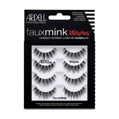 Ardell Faux Mink Wispies False Eyelashes, Medium Volume Wispy Lashes, Black, 4 Pairs